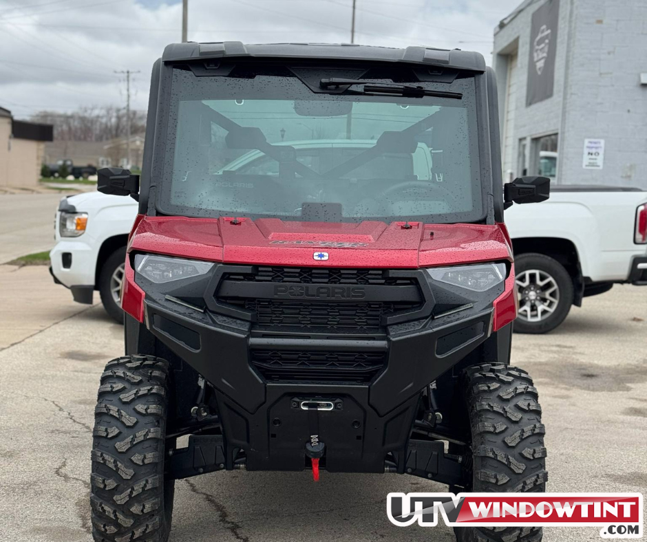 Polaris Ranger 1000 XP windshield banner tint installed — version 1 with wiper