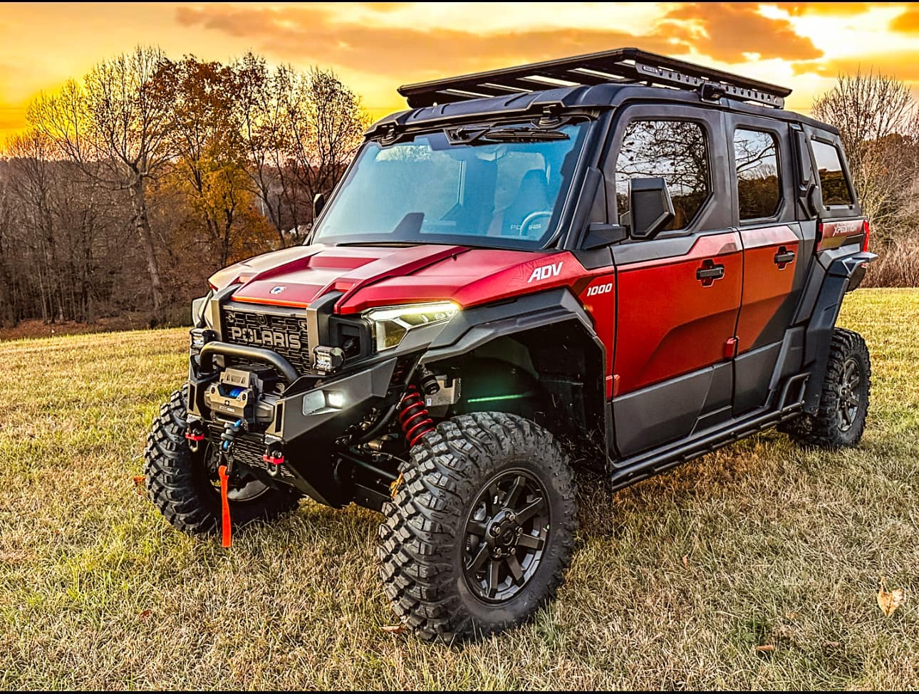 Pre-cut Polaris Xpedition ADV5 tint kit — all pieces laid out, 4-door