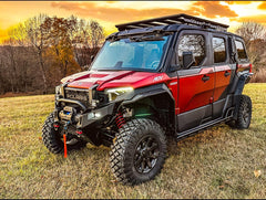 Pre-cut Polaris Xpedition ADV5 tint kit — all pieces laid out, 4-door