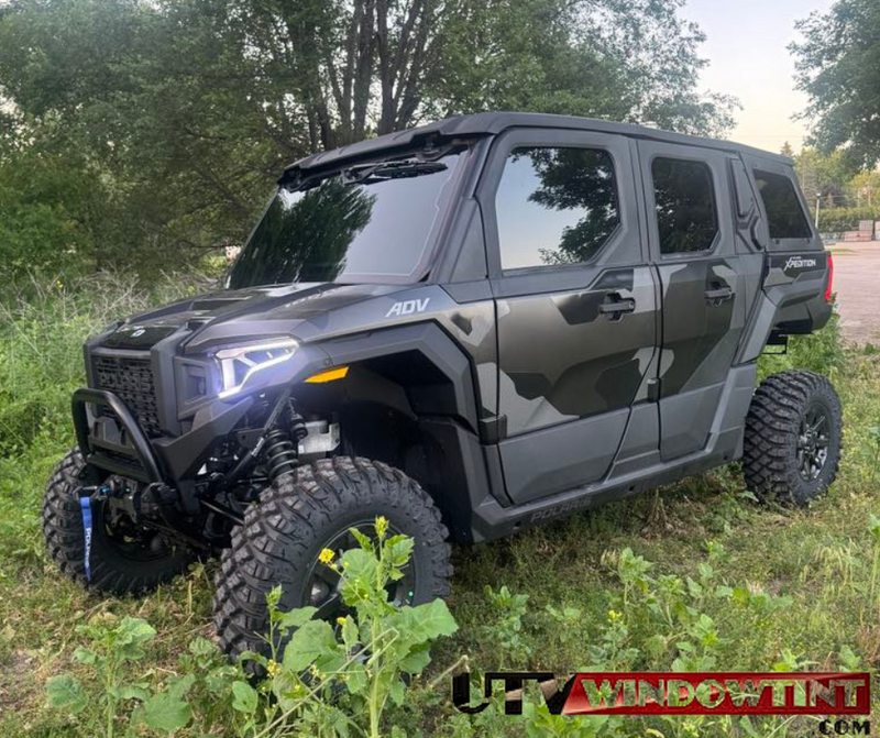 Polaris Xpedition ADV5 tint — rear door and bed cap window detail