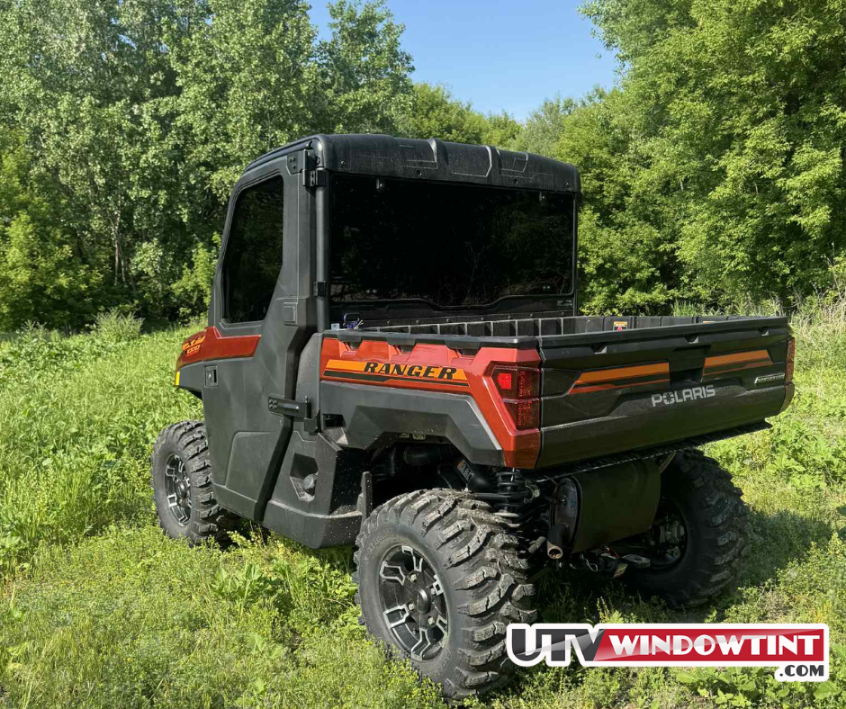 Polaris Ranger 1000 XP window tint installed — passenger side view