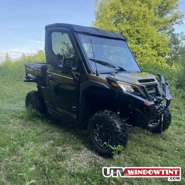 Kawasaki Ridge windshield banner tint installed — top strip coverage