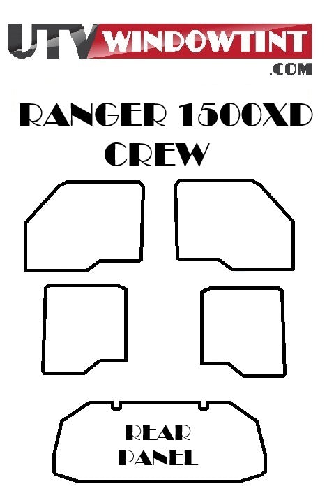 Pre-cut Ranger 1500 XD Crew tint kit — all pieces laid out, 4-door