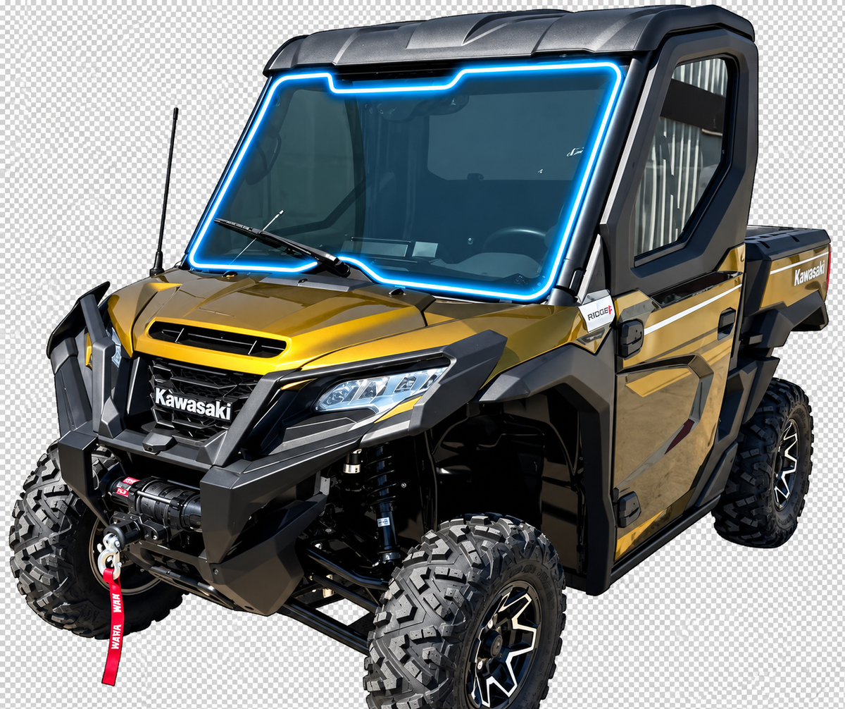 Kawasaki RIDGE windshield protection film pre-cut 8 mil clear film kit for 2-door and Crew UTV models