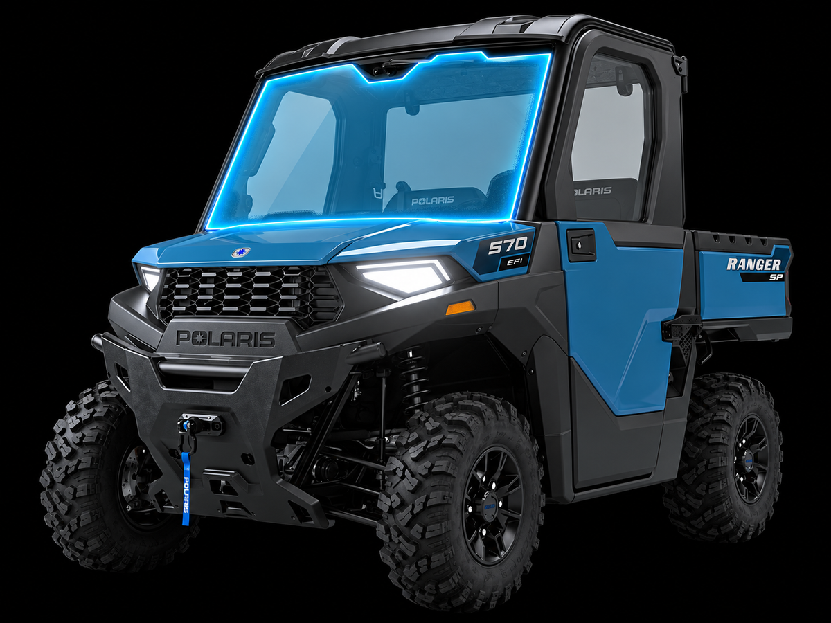 Polaris Ranger 570 windshield protection film kit with pre-cut clear protective film designed to help reduce rock chips, scratches, and windshield damage.