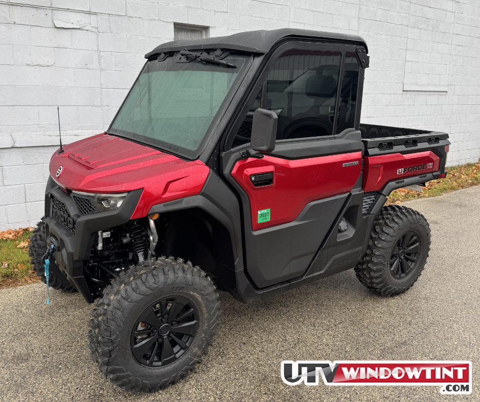 Pre-cut CFMOTO windshield banner tint — precision-cut film piece