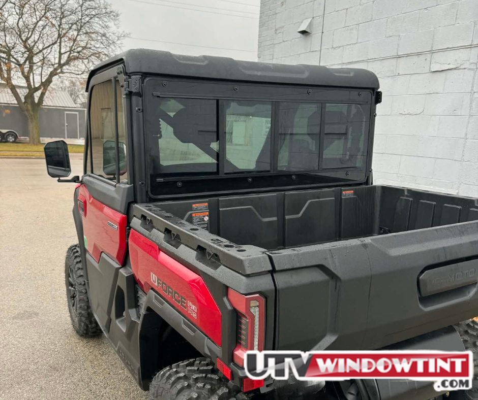 Pre-cut CFMOTO U10 tint kit — all pieces laid out, 2-door UTV