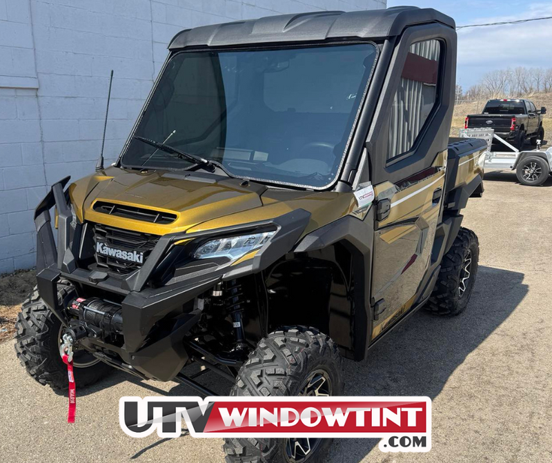 Pre-cut Kawasaki Ridge 2-door tint kit — all pieces laid out