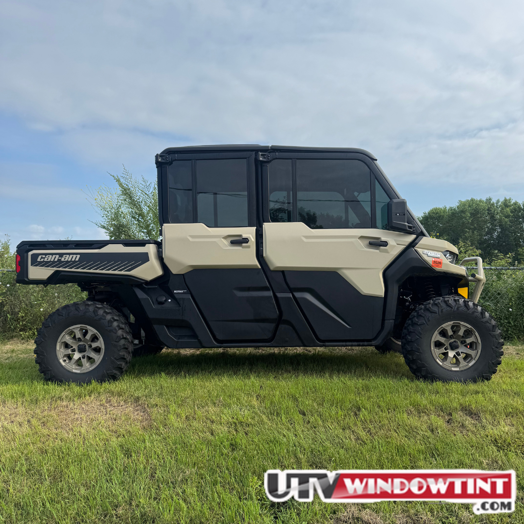 Can-Am Defender Crew HD10 window tint installed — 4-door UTV main shot