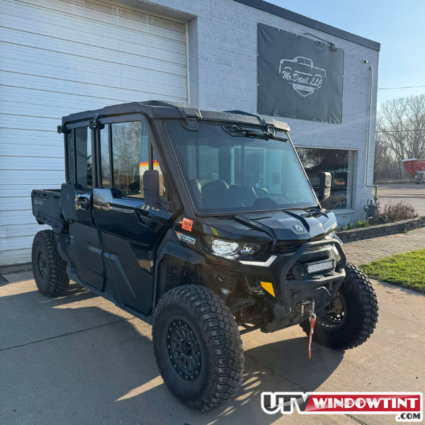 Can-Am Defender Crew HD10 window tint — driver side door close-up