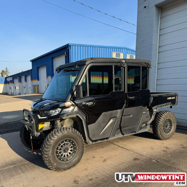 Can-Am Defender Crew HD10 window tint — passenger side view installed