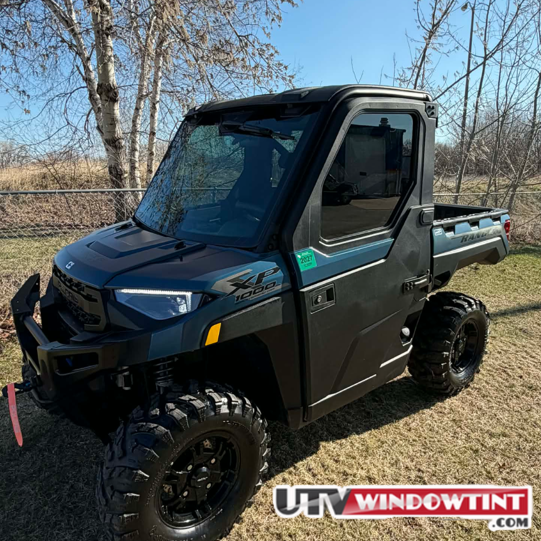 Polaris Ranger 1000 XP window tint — driver side door close-up