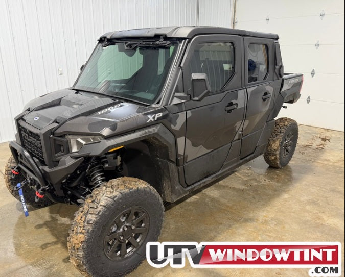 Pre-cut window tint kit for Polaris Xpedition XP5 UTV, front angle view
